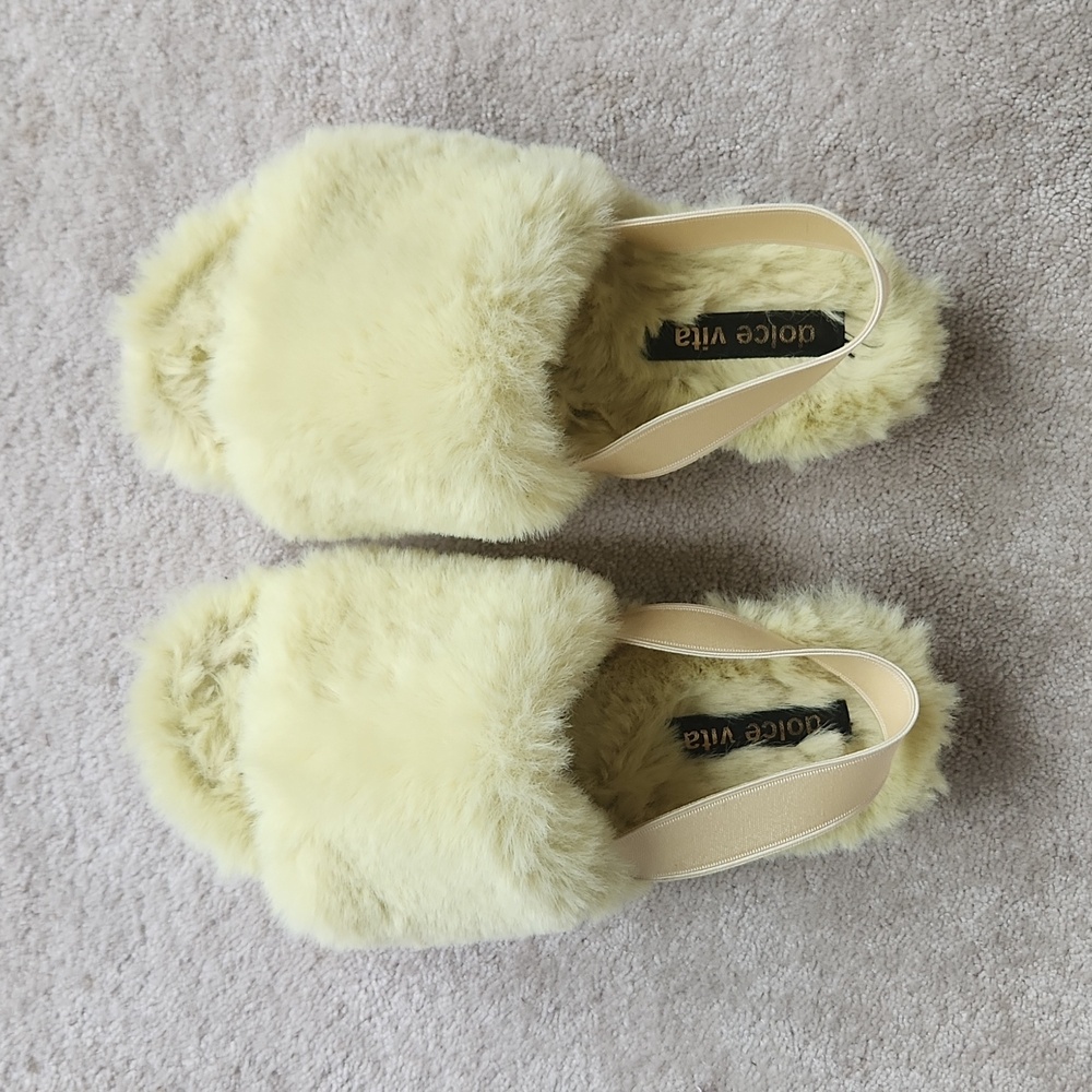 Dolce Vita Keya Faux Fur Slippers, size 7, lime green
